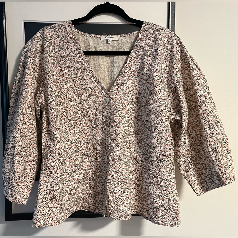 Madewell 3/4 sleeve Floral Crinkle Cotton Top